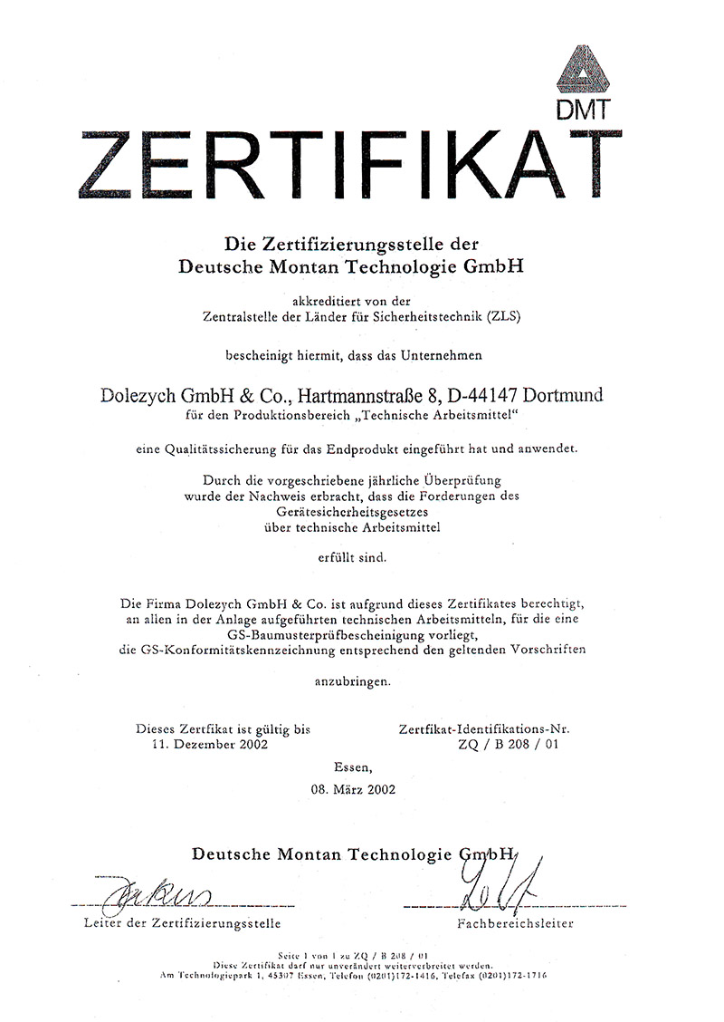 德國DOLECO多來勁吊具德國礦山協(xié)會證書